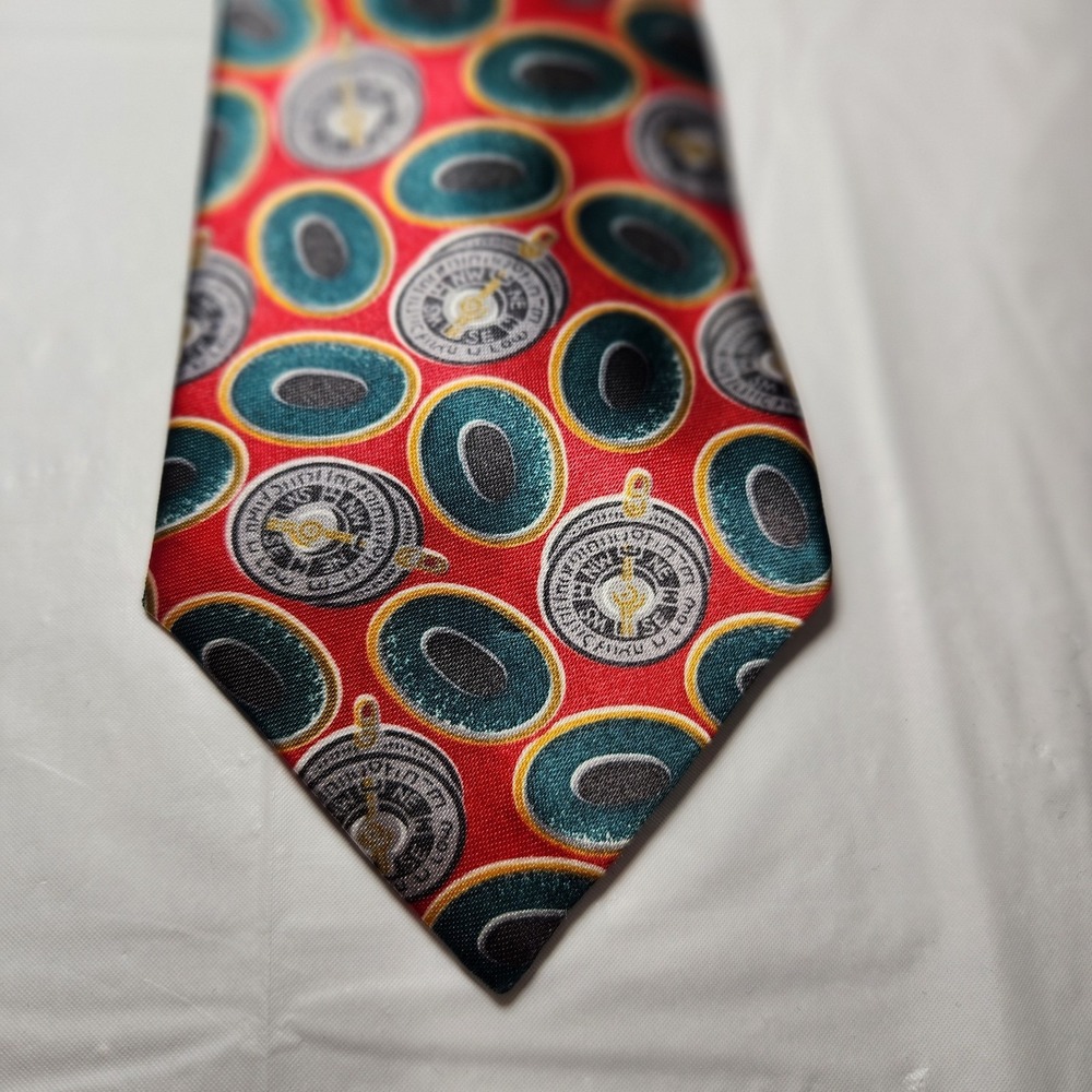 Classic Mens Tie Compass Pattern 100% Silk‎ Red / Green